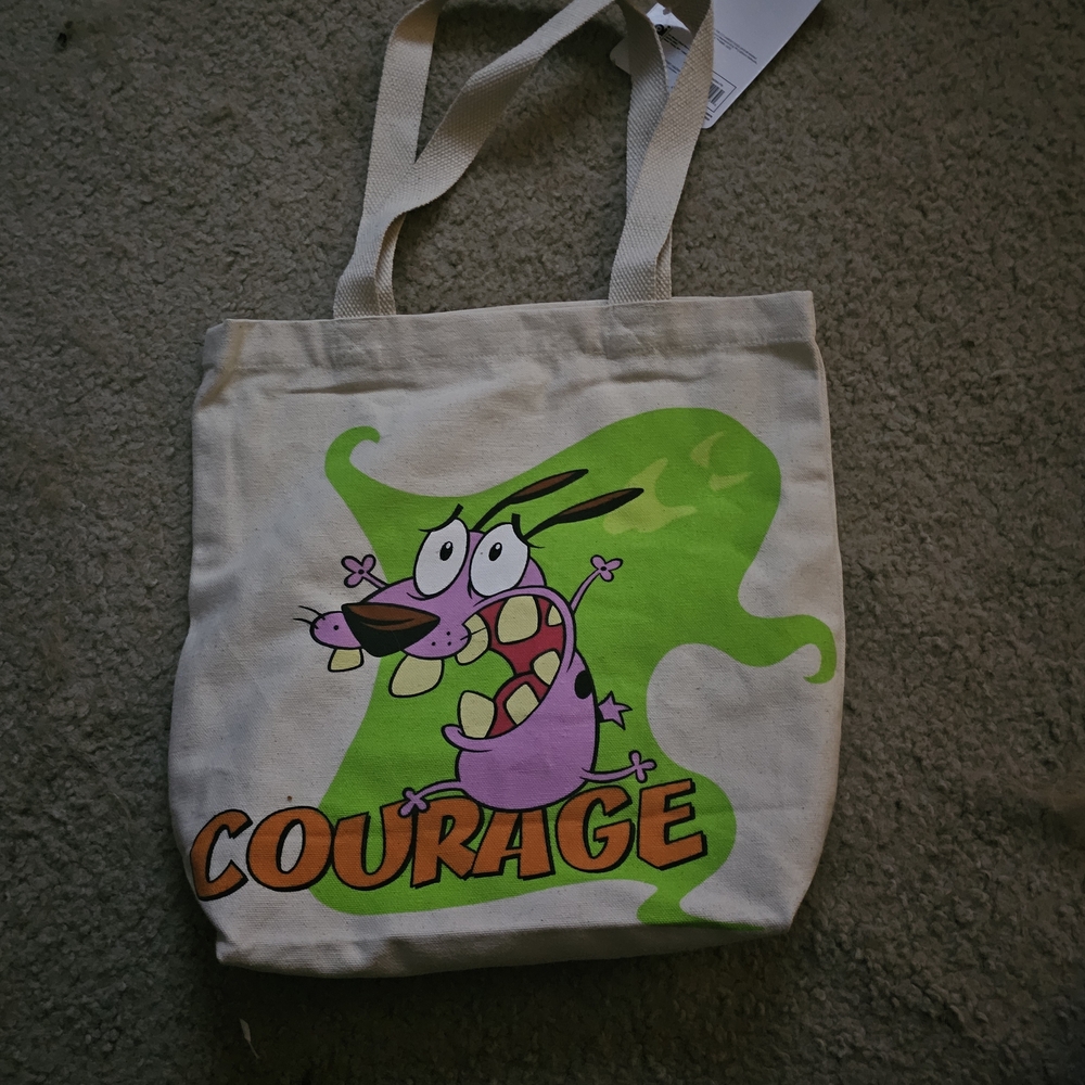Courage the Cowardly Dog Canvas Tote Bag - Cream and Green